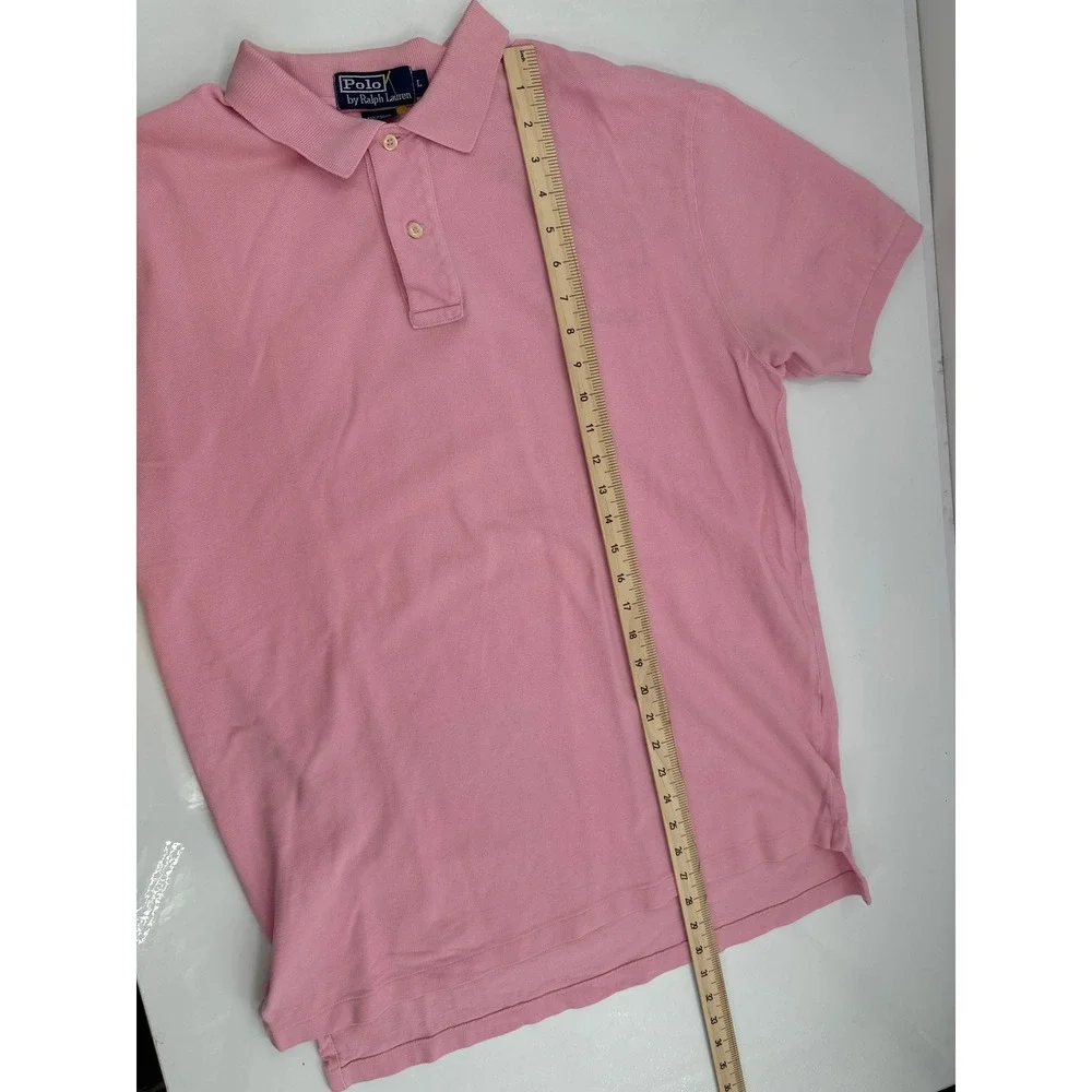 Polo Ralph Lauren Mens Pink Short Sleeve Pique Polo Shirt‎ Green Pony Size L